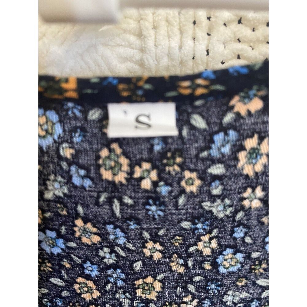 Shein Cottagecore Gothcore Maxi Navy Floral 3/4 Sleeve Tiered Dress Women's S - Picture 5 of 9
